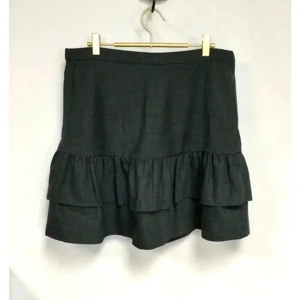 J.Crew Womens Gray Wool Blend Flannel‎ Ruffle Skirt Size 10